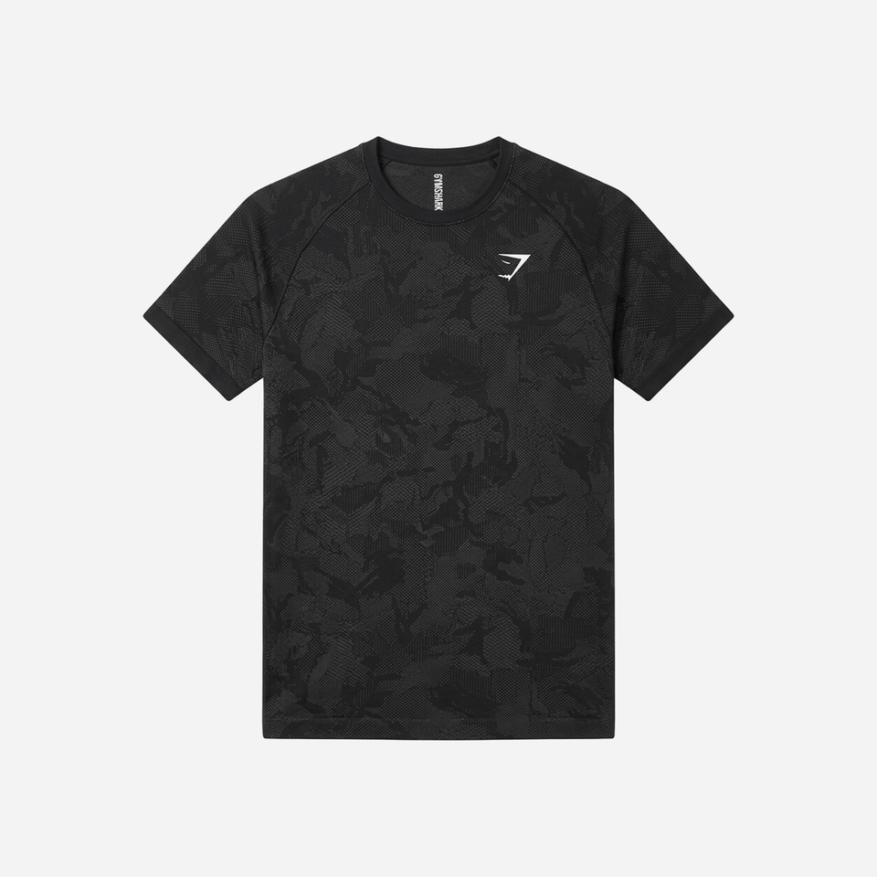Gymshark Geo Seamless T-Shirt Slim Fit Black/Charcoal Grey