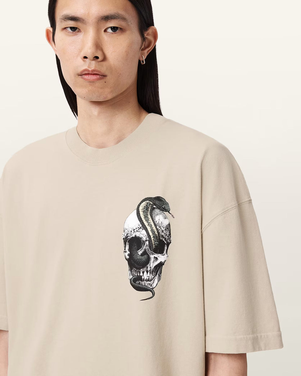 ALL SAINTS Snakehead Oversized Graphic Almond White T-Shirt