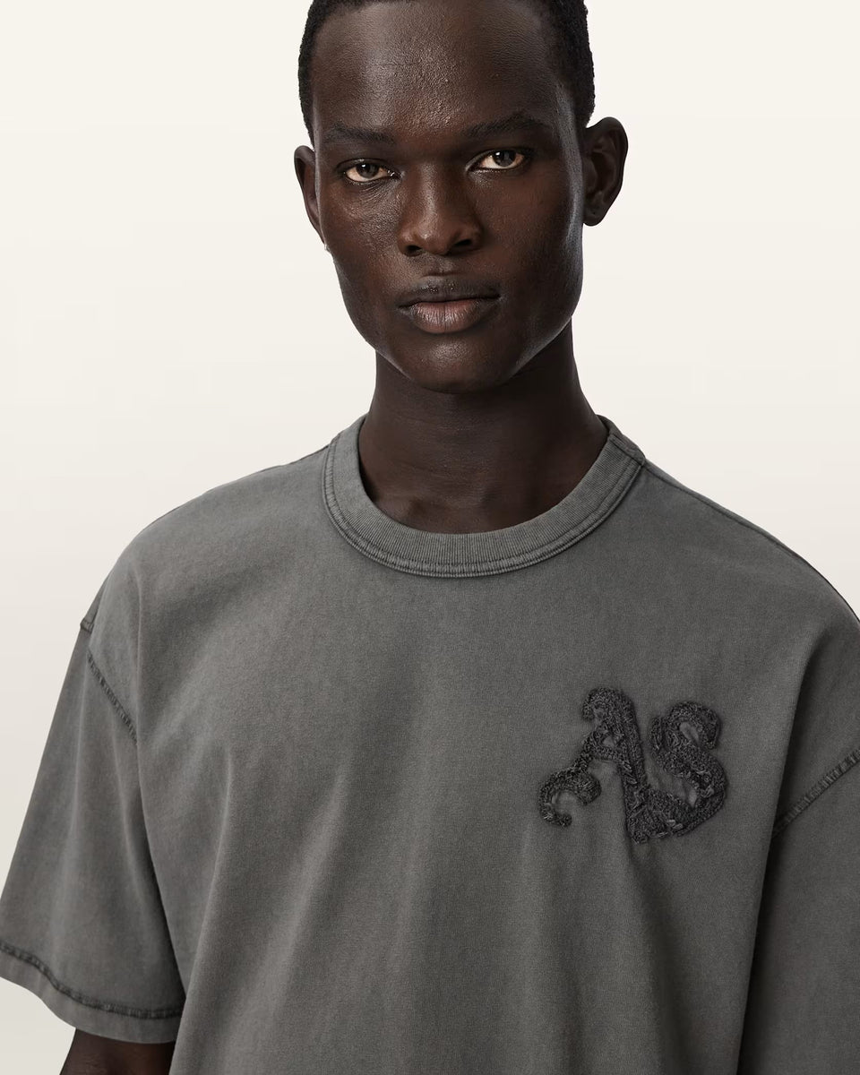ALL SAINTS Insignia Short Sleeve Cotton Washed Black T-Shirt