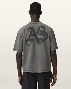 ALL SAINTS Insignia Short Sleeve Cotton Washed Black T-Shirt