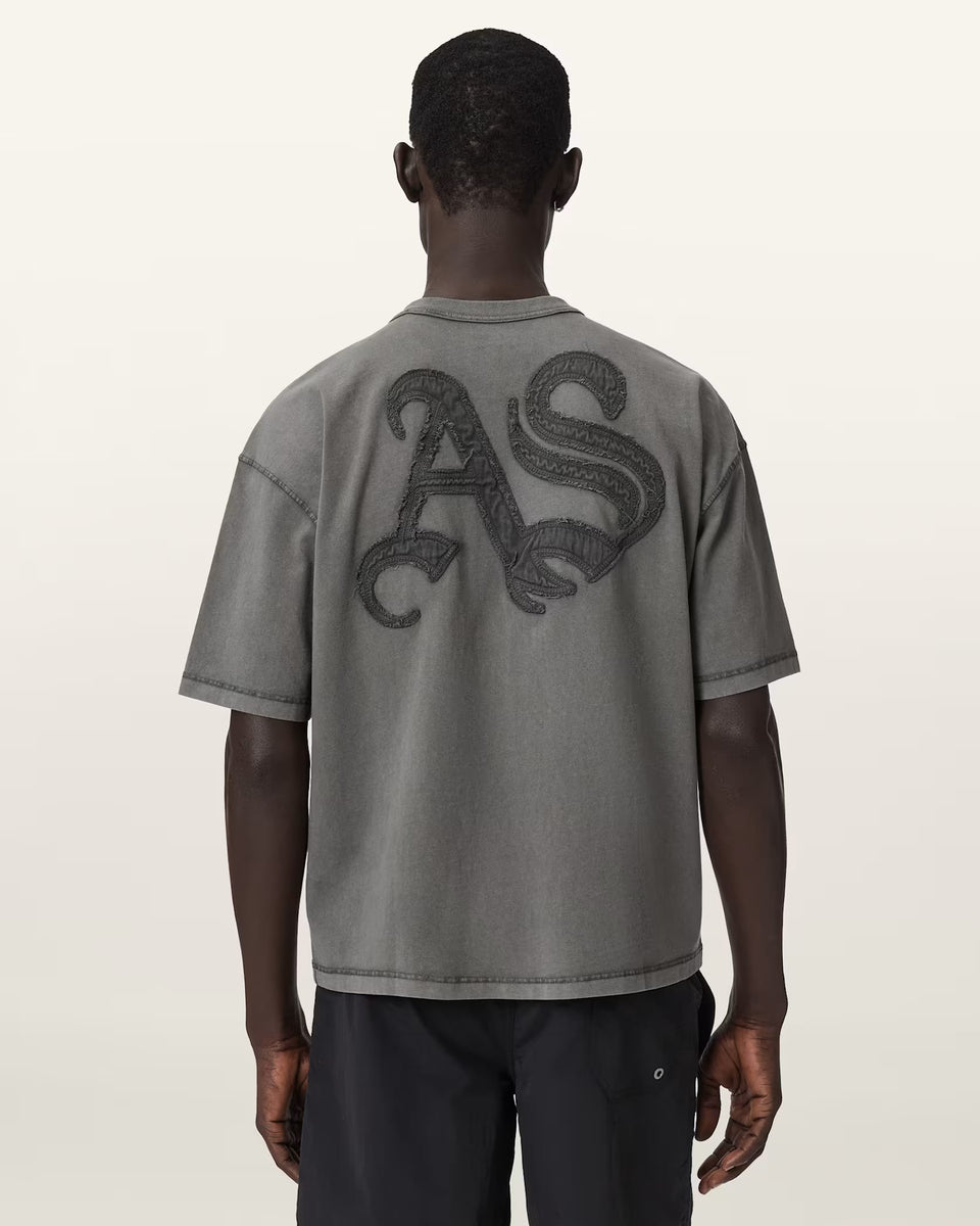 ALL SAINTS Insignia Short Sleeve Cotton Washed Black T-Shirt