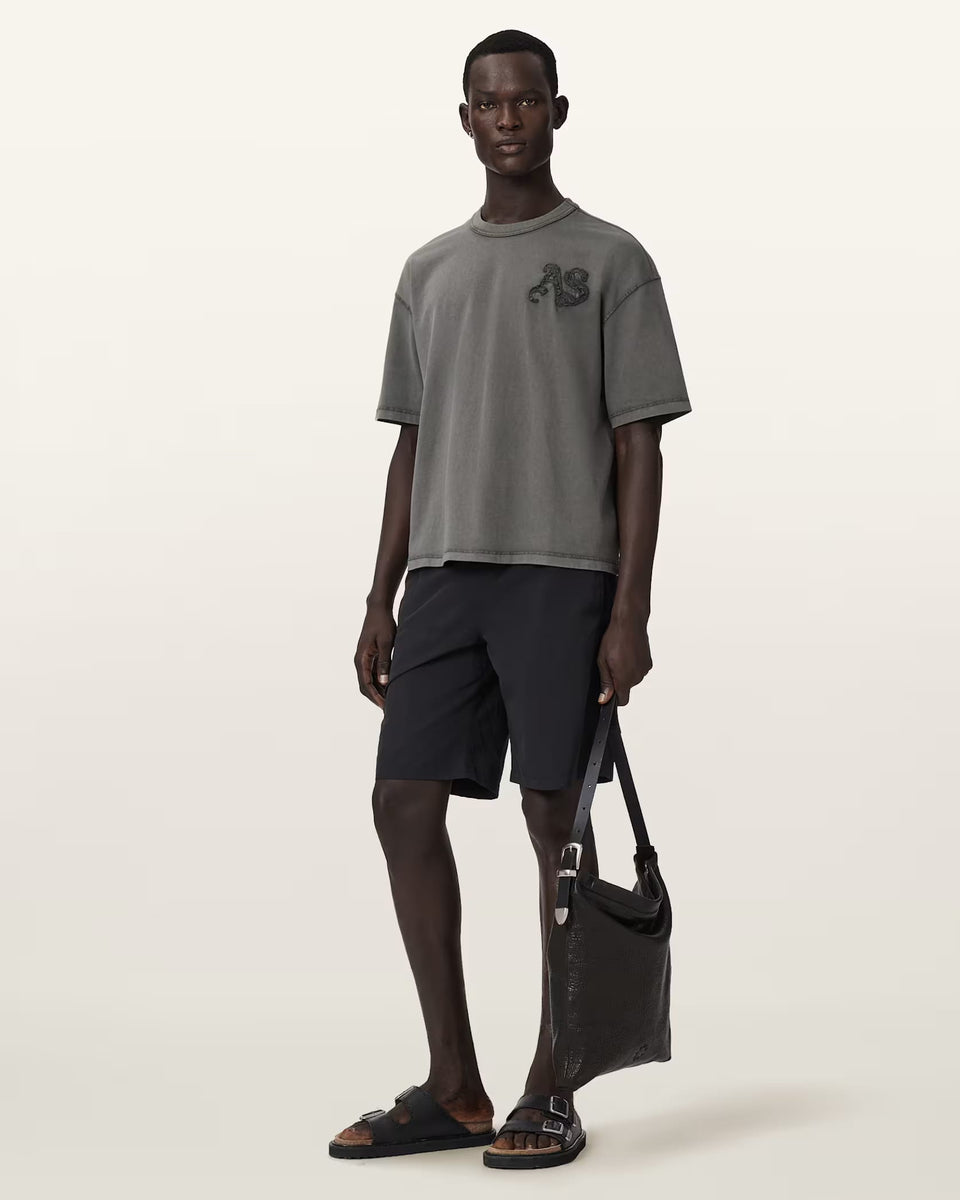 ALL SAINTS Insignia Short Sleeve Cotton Washed Black T-Shirt