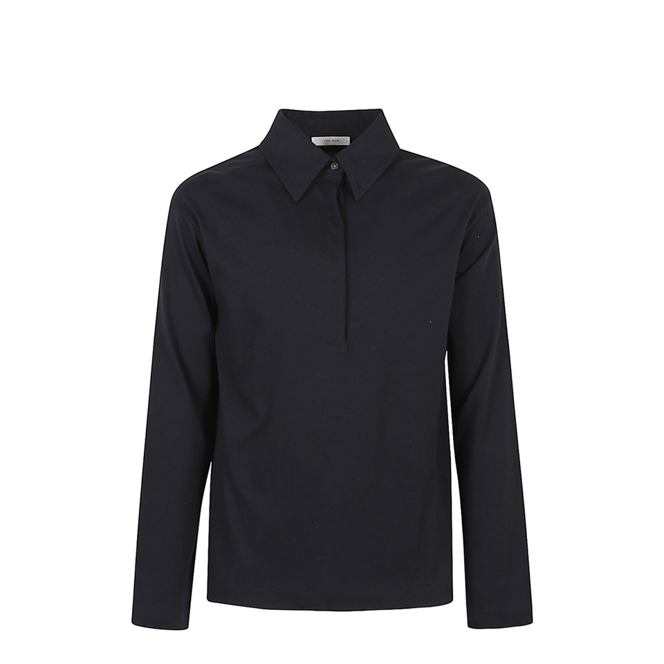 Long-Sleeved Polo Shirt V-Neck with Buttons and Turndown Collar