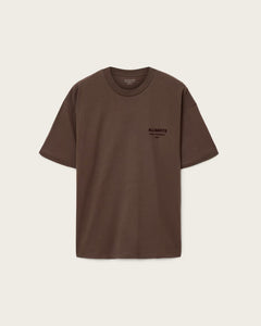 ALL SAINTS Xander Flocked Logo Oversized Bitter Brown T-Shirt