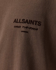 ALL SAINTS Xander Flocked Logo Oversized Bitter Brown T-Shirt