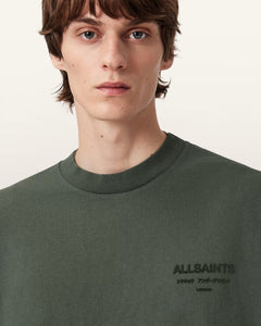 ALL SAINTS Xander Flocked Logo Oversized Garnet Green T-Shirt