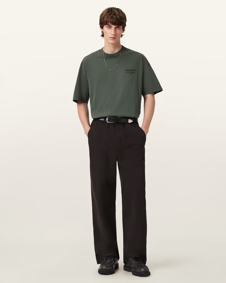 ALL SAINTS Xander Flocked Logo Oversized Garnet Green T-Shirt