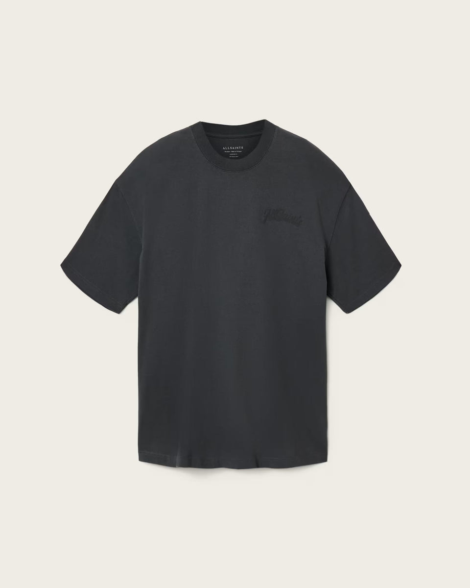 ALL SAINTS Odyssey Oversized Short Sleeve Crew Washed Black T-Shirt