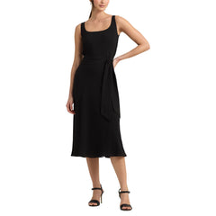 Belted Crepe Sleeveless Dress