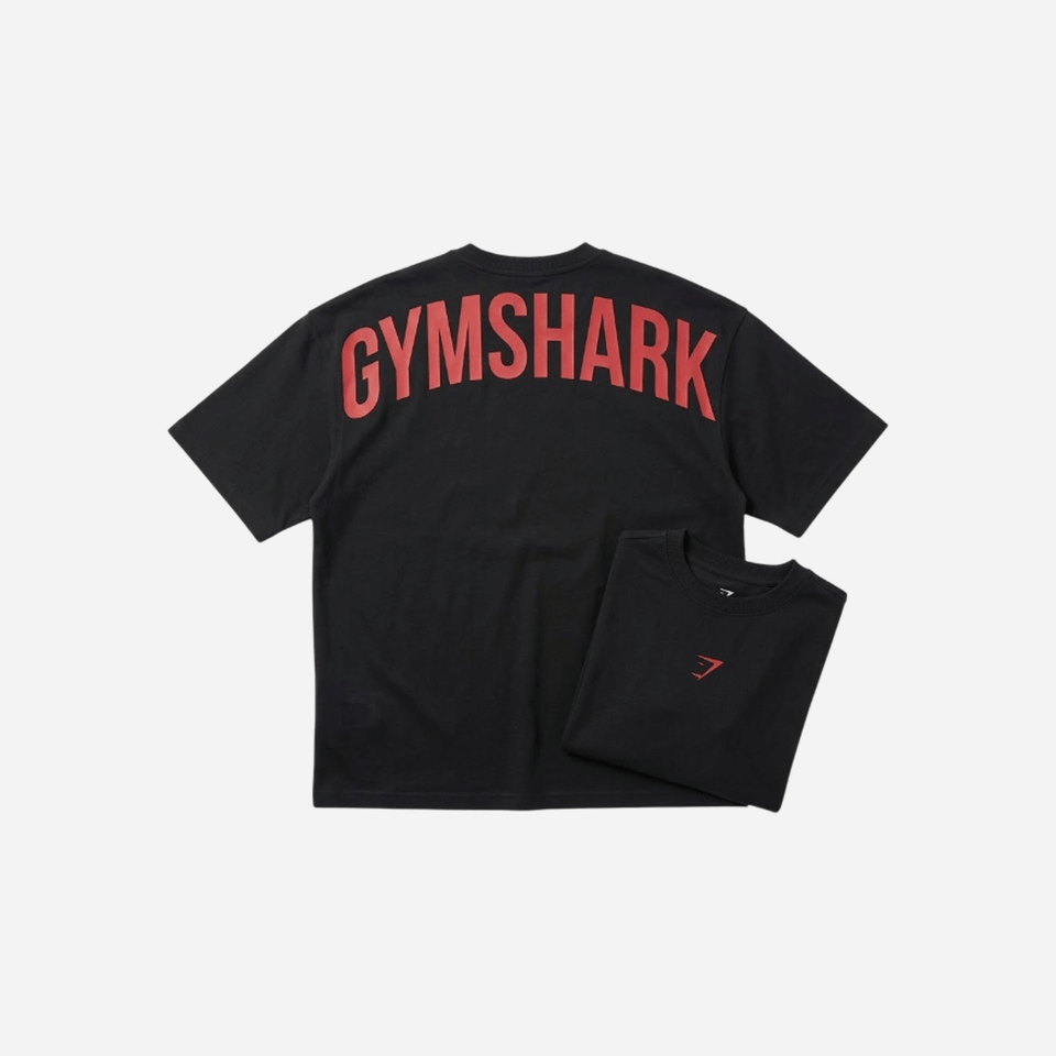 Gymshark Power T-Shirt Black/Conditioning Red Oversized Fit