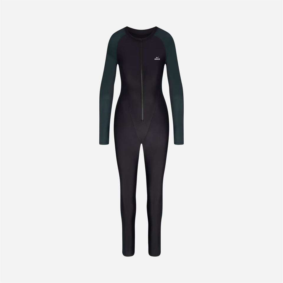 Nike X Skims Shine Zip-Front Long Bodysuit Obsidian Dark Teal