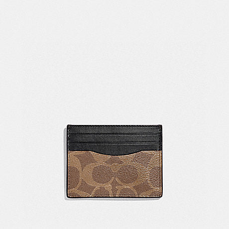 Coach Card Case With Money Clip In Signature Canvas Signature Canvas-Gunmetal-Charcoal-Black
