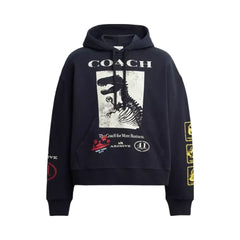 Coach Dinosaur Collage Relaxed Hoodie In Organic Cotton in Navy Blue