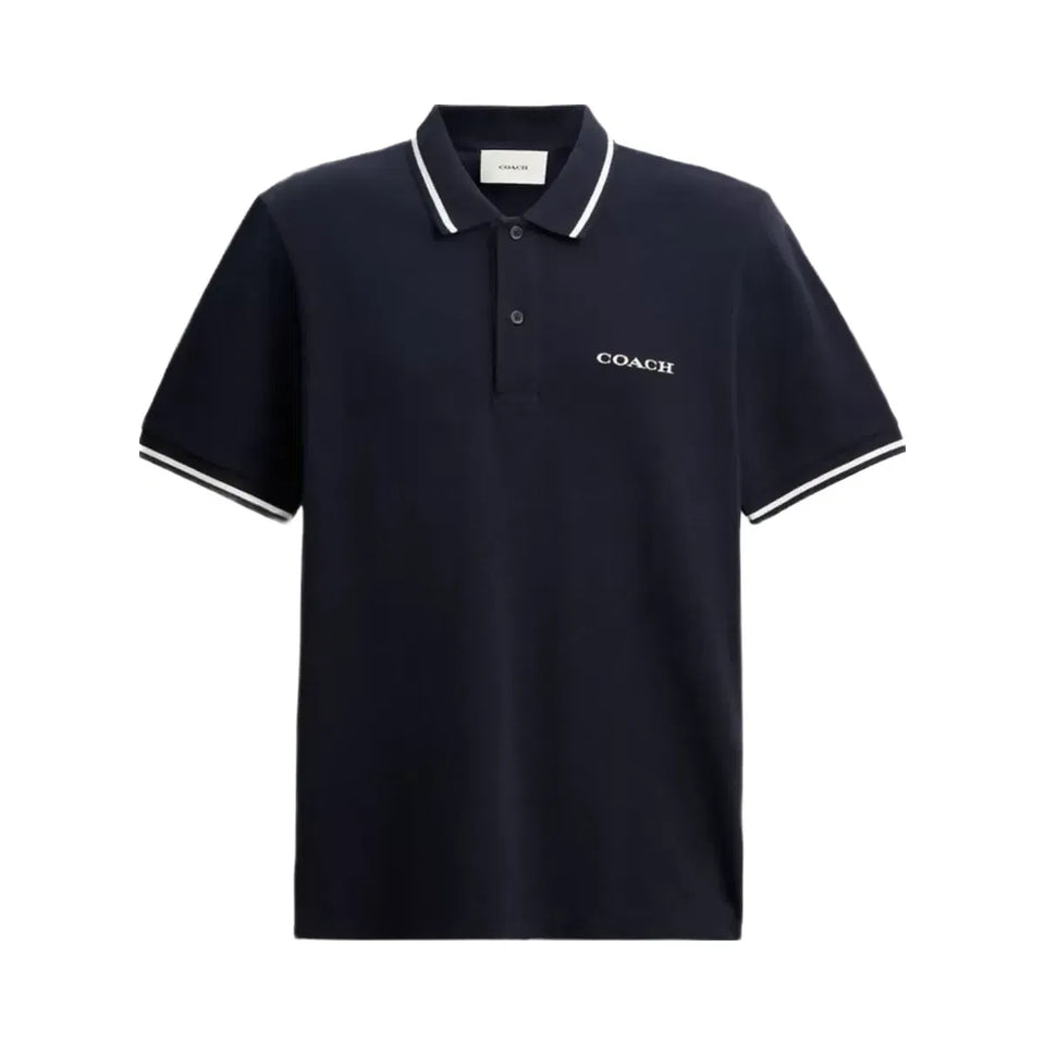 Coach Signature Trim Polo In Organic Cotton in Navy