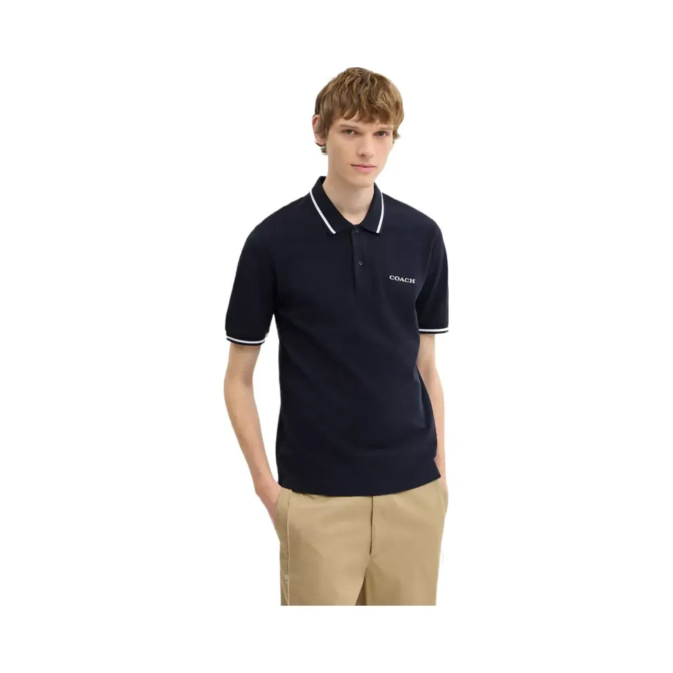 Coach Signature Trim Polo In Organic Cotton in Navy