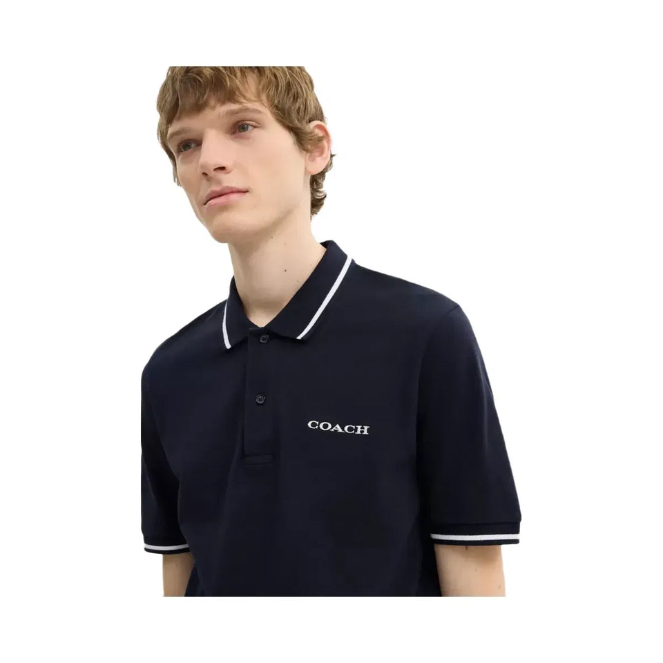 Coach Signature Trim Polo In Organic Cotton in Navy