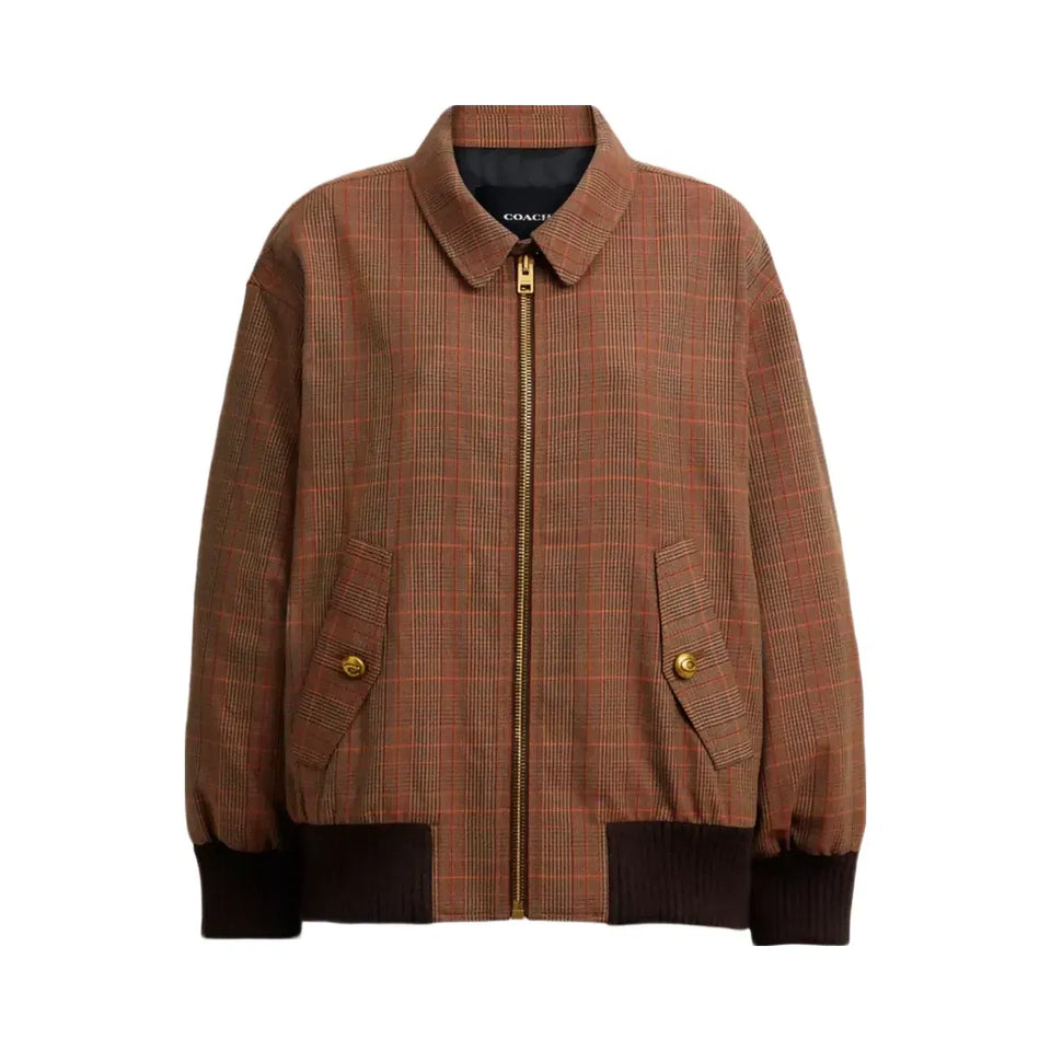 Coach Wool Blouson Jacket in Orange Pink Plaid