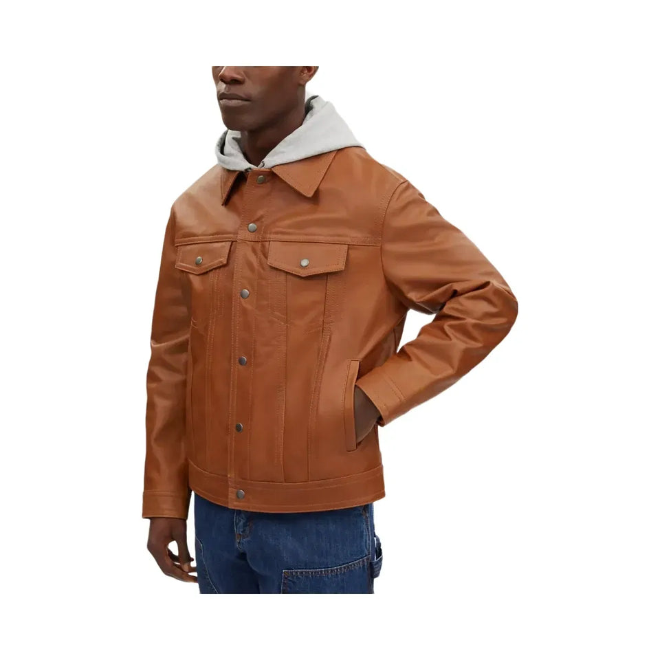 Coach Leather Trucker Jacket in Rust