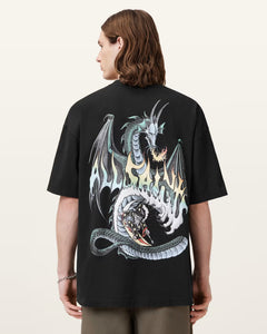 ALL SAINTS Dragon Wave Oversized Short Sleeve T-Shirt Washed Black