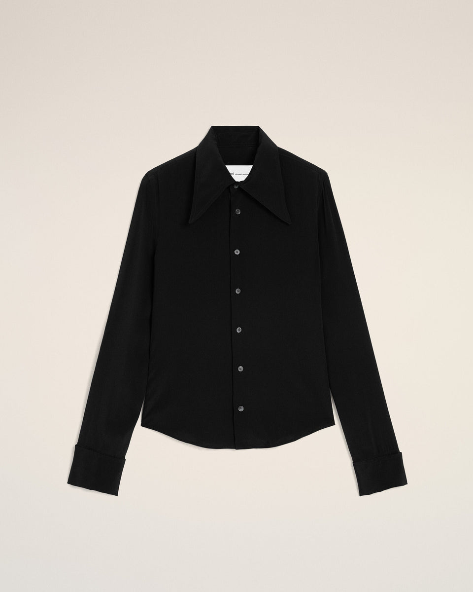 AmiParis Black Blended Silk Sharp Collar Adjusted Shirt Women's