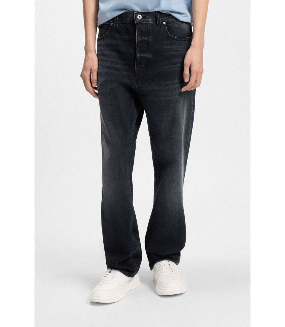 Hugo Blue Black Baggy Fit Jeans In Rigid Denim Dark Blue