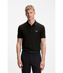 Boss Cotton Piqu Slim Fit Polo Shirt With A Collar Stripe Black