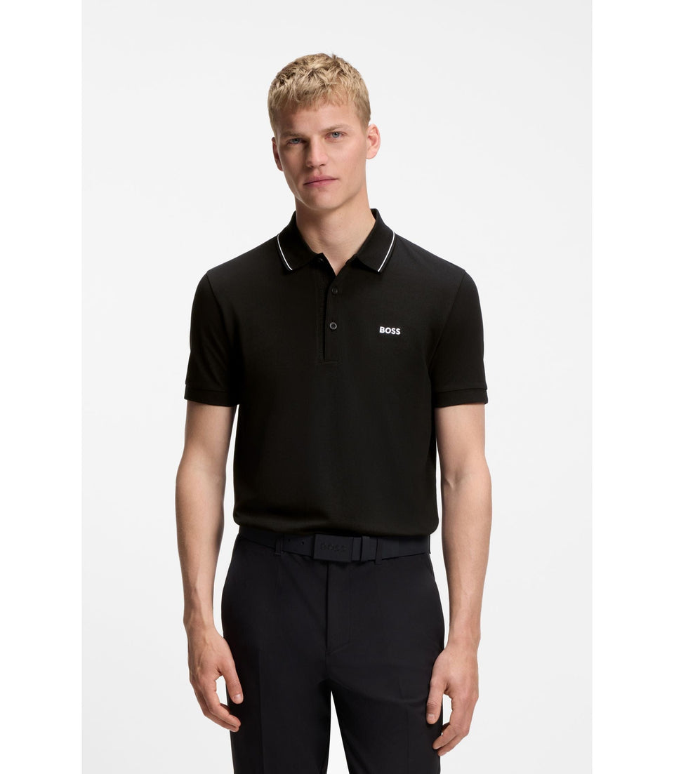 Boss Cotton Piqu Slim Fit Polo Shirt With A Collar Stripe Black