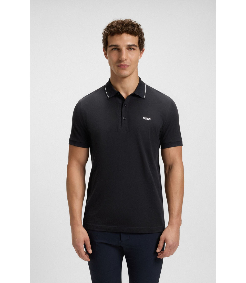 Boss Cotton Piqu Slim Fit Polo Shirt With A Collar Stripe Dark Blue