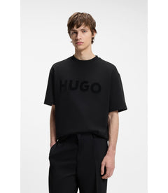 Hugo Cotton Jersey T-Shirt With Reflective Logo Black