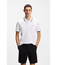 Boss Cotton Piqu Polo Shirt With Contrast Tipping White