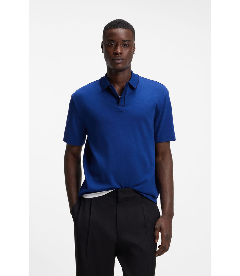 Hugo Luxury Cotton Polo Shirt With Contrast Trim Light Blue
