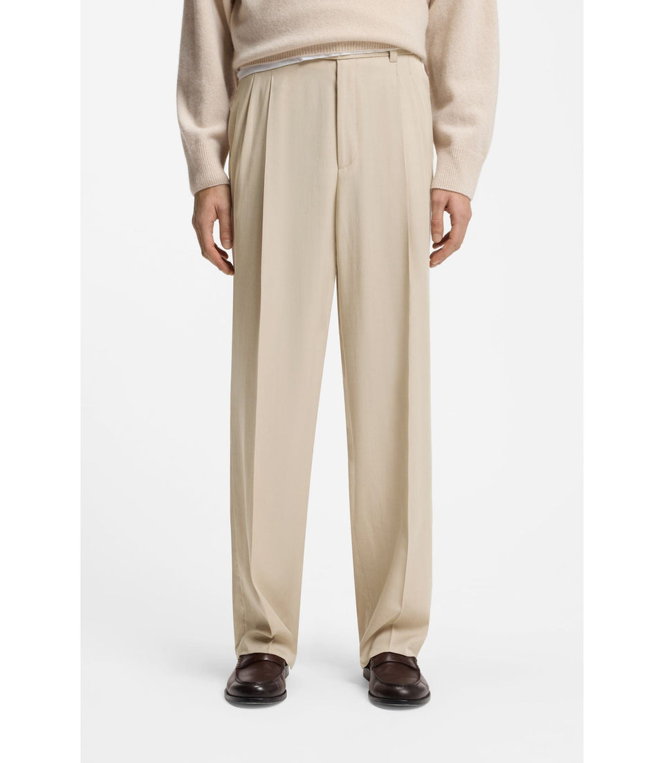 Boss Oversized Fit Trousers In Twill Light Beige