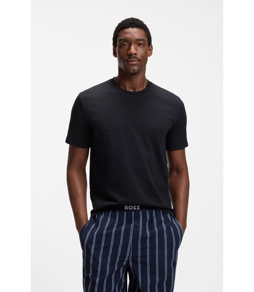 Boss Pajama T-Shirt In Cotton With Printed Branding Dark Blue
