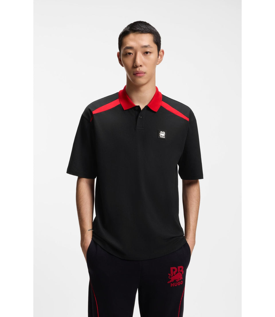 Hugo x Rb Stretch Cotton Polo Shirt With Bull Motif Black