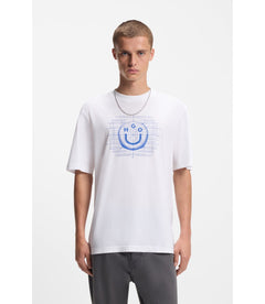 Hugo Logo Artwork T-Shirt In Cotton Jersey White