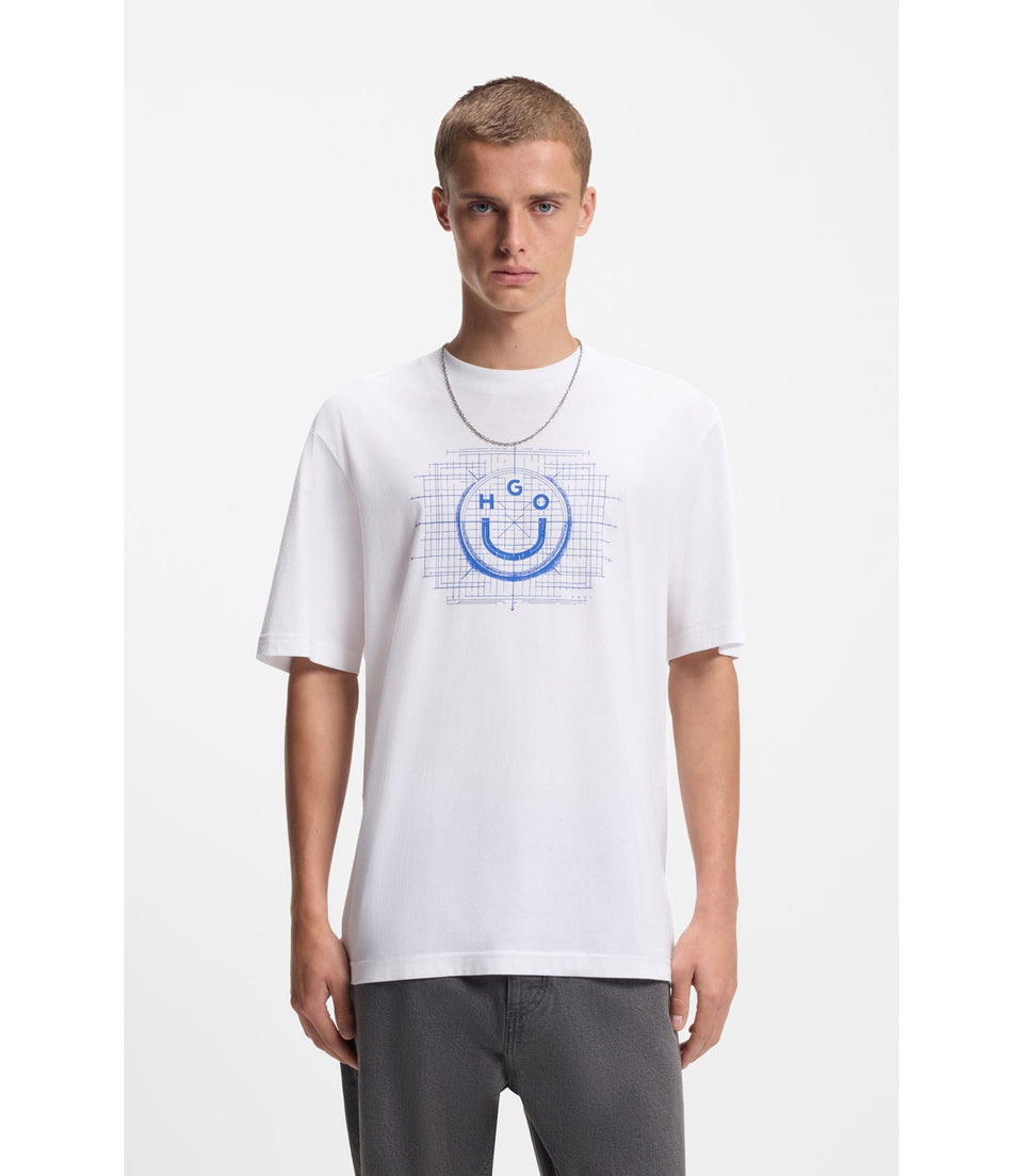 Hugo Logo Artwork T-Shirt In Cotton Jersey White