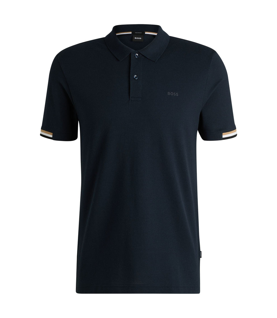 Boss Rubberised Logo Polo Shirt In Mercerised Cotton Dark Blue