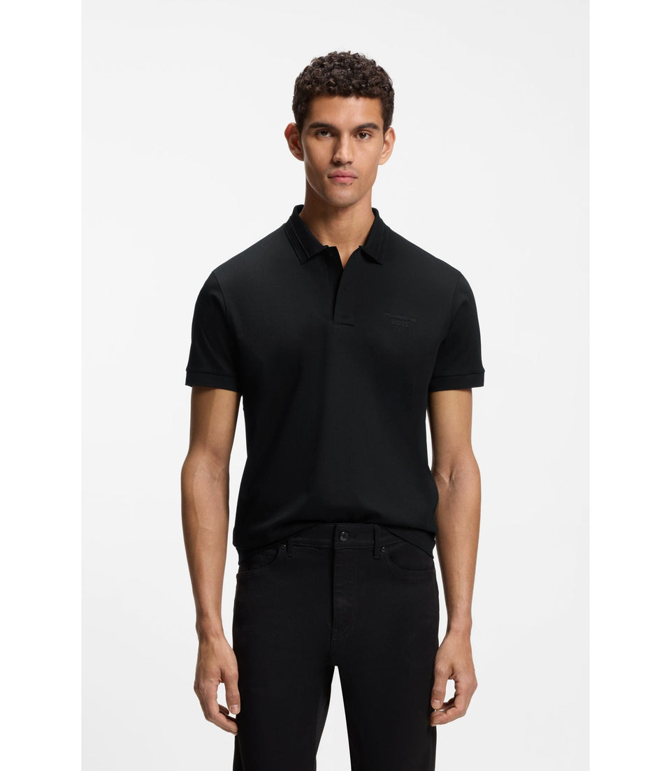 Boss Porsche x Boss Polo Shirt In Mercerized Cotton Black