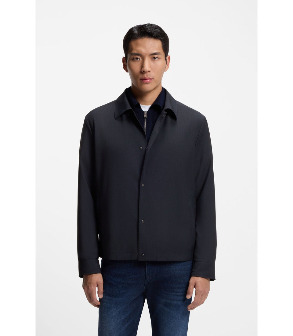Boss Relaxed Fit Overshirt In A Wool Blend Dark Blue