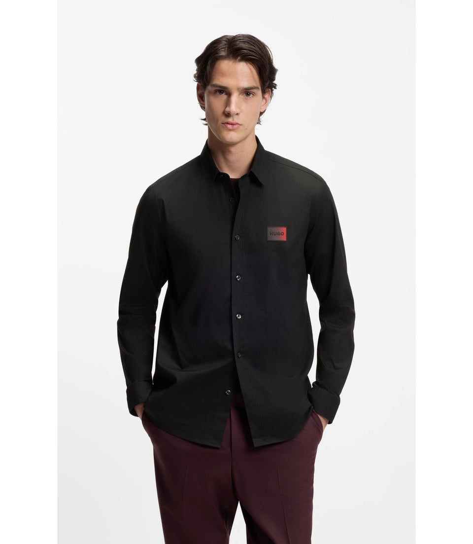Hugo Relaxed Fit Shirt In Stretch Cotton Canvas Black
