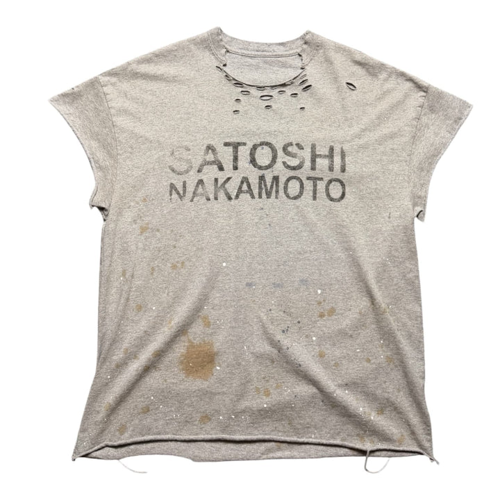 Satoshi Nakamoto Distressed Sleeveless T-Shirt Grey