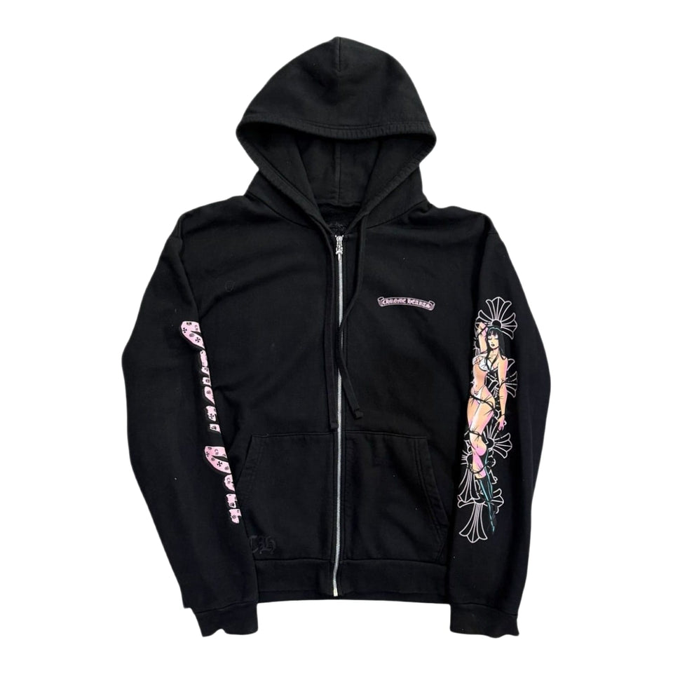 Chrome Hearts Deadly Doll Pink Cross Scroll Logo Zip Up Hoodie