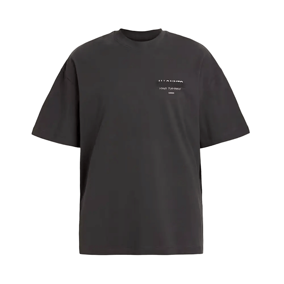 ALLSAINTS Redact Oversized Embroidered Logo T-Shirt Washed Black