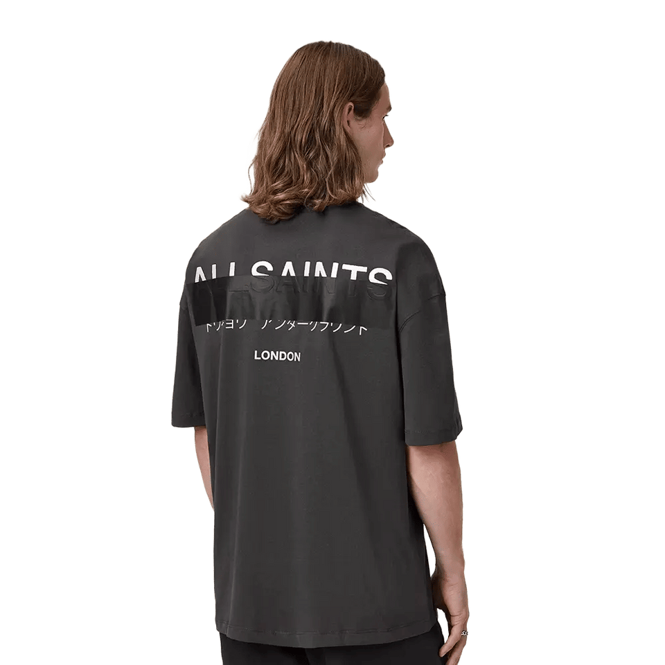 ALLSAINTS Redact Oversized Embroidered Logo T-Shirt Washed Black