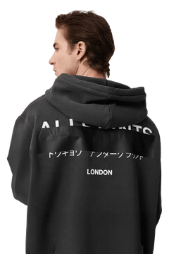 ALLSAINTS Redact Pullover Embroidered Logo Hoodie Washed Black