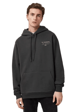 ALLSAINTS Redact Pullover Embroidered Logo Hoodie Washed Black