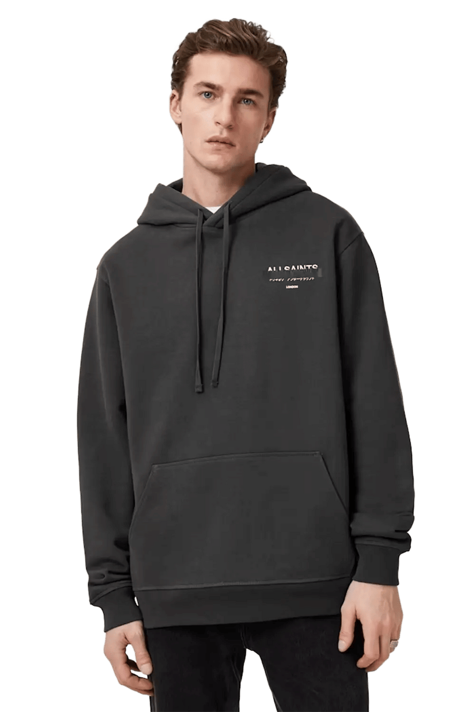 ALLSAINTS Redact Pullover Embroidered Logo Hoodie Washed Black