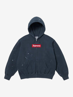 Supreme MM6 Maison Margiela Box Logo Zip Up Hooded Sweatshirt Navy Blue