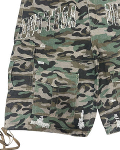 Bottega Desires Distressed Camo Cargo Shorts Green