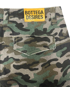 Bottega Desires Distressed Camo Cargo Shorts Green
